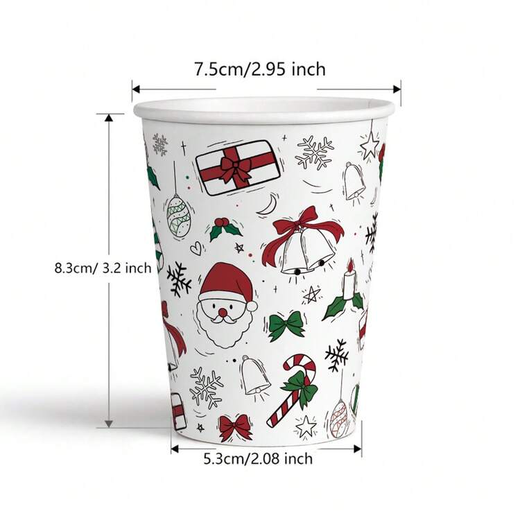 20件/50件圣诞老人白色礼物主题一次性派对餐具，圣诞图案主题一次性纸杯，250ML咖啡杯，冷饮杯 - 彩色 - 查看 5