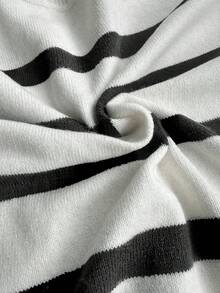 Áo len dài tay cổ polo kẻ sọc phối màu cổ điển FOR BEAUTY, kiểu dáng rộng rãi, cài nửa cổ điển dành cho nữ, thích hợp cho mùa xuân/thu. - Xám nhạt và đen - Xem 4