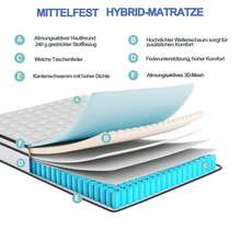 Materasso 90x200/140x190 cm, profondità 25 cm, materasso ibrido semirigido, traspirante, estremamente silenzioso ed ergonomico, rivestimento in maglia da 240 g e molle insacchettate, bianco - Bianco - Visualizzare 5