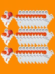 50pcs/ Halloween Pumpkin & Ghost Lollipop Cards, With Pumpkin And "Happy Halloween" Design - Party Table & Wall Decoration Paper Stands, Great For Party Favors And Decor, Halloween Decorations