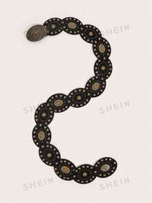 1 条棕色新款公牛波尔卡圆点街头 PU（聚氨酯）女士腰带，适合所有季节 - 黑色 - 查看 2