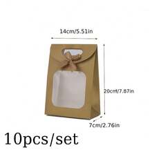 5/10pcs/Set Kraft Paper Gift Bag With Transparent Window And Handle - Used For Packaging Candies, Weddings, Thanksgiving And Parties Back To School Valentine Day - Multicolor - View 14