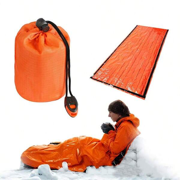 1 Pieza Saco de dormir de emergencia de película de aluminio extendida de PE para camping al aire libre, aislamiento térmico y manta de primeros auxilios de supervivencia contra la radiación