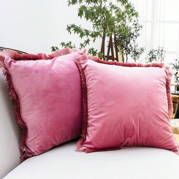 2件波西米亚风花边柔软天鹅绒枕套