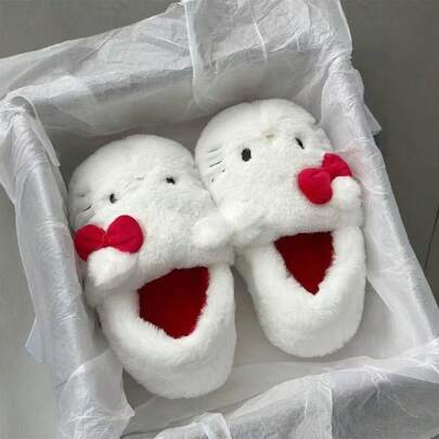 산리오 귀여운 헬로키티 플러시 슬리퍼, 전체 면 소재 걸 슬리퍼, 가을/겨울, 실외 착용, 미끄럼 방지, 실내 홈 슬리퍼, 따뜻함, 모든 소녀가 한 켤레씩 가져야 합니다