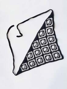 1 peça de acessório de cabelo de crochê em teia de aranha gótica - tiaras de renda preta com laço de fita, cachecol triangular, lenço de cabeça e chapéu. Cachecol triangular, lenço de cabeça e chapéu, perfeito para Halloween e moda gótica, decoração de cabelo de Halloween | Design de caveira | Textura - Multicolorido - Ver 5