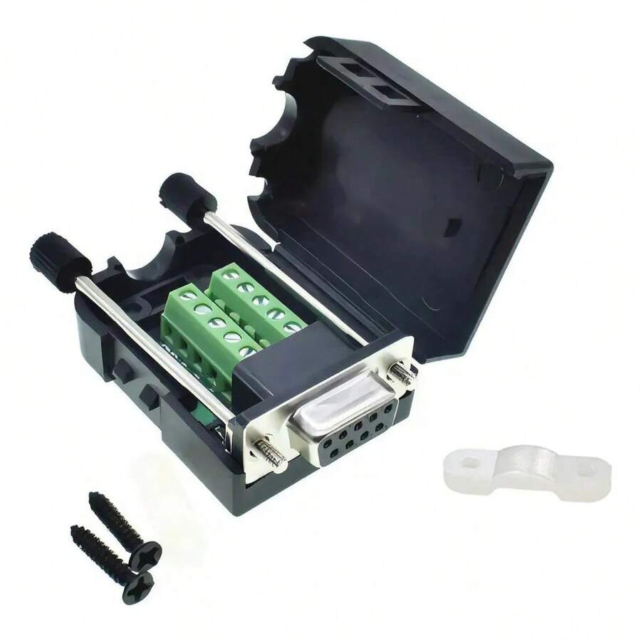 Adaptador de terminal serie DB9 RS232 hembra con bloque de terminales de 9 pines. Ampliamente utilizado en RS232/485/422 y otros dispositivos de comunicación serie DB9, como PLC, control de acceso, pantallas táctiles, programadores, convertidores de datos, etc. - Negro - Ver 1