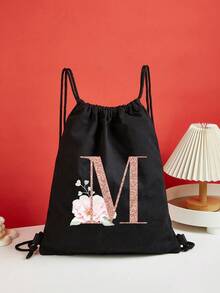 Drawstring Backpack Sports Backpack Women Drawstring Shoe Bags For Travel Storage Bags Rose Gold Initials Name Letter Pattern Gym Bags Lightweight Drawstring Bag Travel Bags Cloth Bags Dust Storage Pouch For Outdoor Duffle Sports Bag Schoolbag Bundle Tote Bag For Student Sports Back Pack Latter Print - Black - View 29