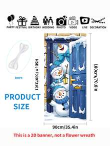 1pc Winter Snowman Blue Door Decor Set, Pine Tree Lantern Snowflake Front Door Hanging Banner Background, Christmas Seasonal Indoor Outdoor Home Decor, Christmas Decoration, Made Of Polyester, Suitable For Christmas Party Decor, Holiday Party Supplies, Photo Prop, New Year, Christmas Christmas Decorations Room Decor - Multicolor - View 15