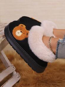 1. Fashionable And Cute Bear Theme Handbag, Plush Winter Bag, And Indoor Slippers. EVA Anti-Slip Thickened Sole Warm Shoes For Indoor And Outdoor. Couple's Indoor Slippers. Women's Black Casual Shoes.