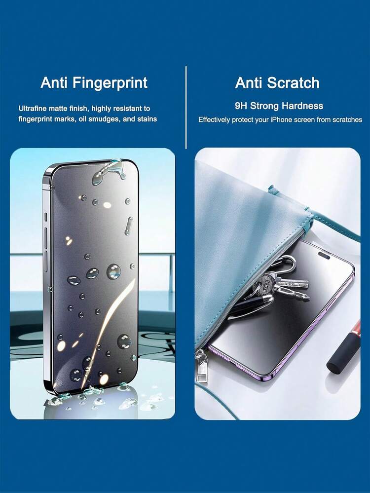 2 piezas Protector de pantalla cerámico mate anti-espía, dureza 9H, antirreflejo, resistente a huellas dactilares, protector de pantalla cerámico mate de cobertura completa, compatible con iPhone 17/16 Pro Max/16E/16 Plus/15 Pro Max/14/13/12/11/XR/X/XS/7/8 (6.1 pulgadas), accesorios para teléfono - Negro - Añade 5