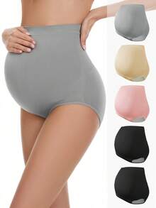 5 bragas de maternidad de cintura alta con soporte abdominal mejorado y entrepierna de algodón sin costuras para un ajuste discreto y cómodo. - Negro - Ver 1