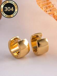 1 par de pendientes de aro dorados de acero inoxidable, hipoalergénicos, no se destiñen, cómodos y versátiles, minimalistas y elegantes, adecuados para uso diario o fiestas, regalo de joyería de moda para mujeres - Multicolor - Ver 9