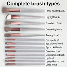 13件套化妆刷套装，柔软蓬松，专业化妆粉底刷、散粉刷、眼影晕染刷，含化妆包和海绵，是送给化妆新手和初学者的理想礼物。棕色系随机颜色，刷毛柔软，方便携带，适合旅行、度假、海滩等场合，也是送给女性和女孩的礼物，适合夏季、返校季、旅行、情人节等场合，价格实惠，是送给女性、化妆师和专业化妆师的完美礼物。 - 彩色 - 查看 5