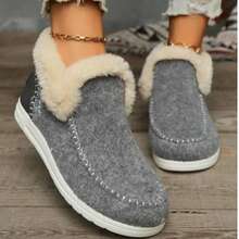 Women's Winter Snow Boots, Casual Thick Warm Non-Slip Short Boots, Multifunctional Flat-Soled Design, Fashionable And Comfortable Winter Home Shoes - 灰色 - 查看 4