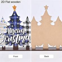 1 Piece Merry Christmas Blue Christmas Tree Wooden Ornament 2D Flat Christmas Decoration Sign Plaque Festival Party Desktop Centerpiece Decorations Christmas Day Home Decor Christmas Gifts For Family And Friends - Multicolor - View 5