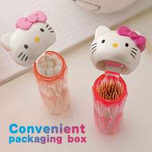 Sanrio Sanrio Hello Kitty Cute Creative Cleaning Swab & Toothpick Storage Box, Portable Desktop Organization Display Box