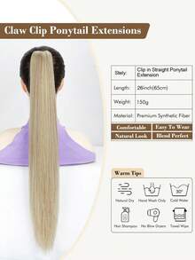 26 Inch 150g/Pack Synthetic Long Straight Hair Ponytail Extensions, Clip-In Ponytail Hair Piece, High Temperature Fiber Wig (Golden) - Gold - View 2