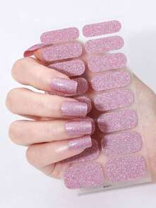 4-Pack Random Color Nail Polish Strips, Pink Nail Glitter Self-Adhesive Gel Nail Stickers, Suitable For Women's Home DIY Self-Use Nail Art Supplies Nail Stickers - 彩色 - 查看 7