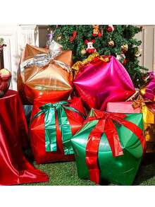 4pcs/2pcs Christmas Gift Box Balloons, Holiday Decor Ornaments, Christmas Tree, Fireplace, Holiday Background Decor, Atmosphere Props For Room, Furniture, Family Gathering, Winter Holiday Mood, Photography Props - Multicolor - View 5
