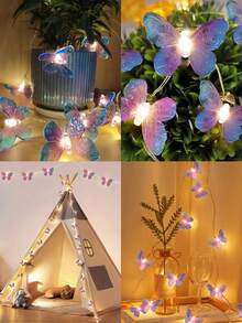 迷人的蝴蝶仙女灯 - 电池供电，变色灯串，适合室内外装饰，非常适合圣诞节、派对、婚礼和万圣节 - 开关控制，不含电池 - 多色 - 查看 10