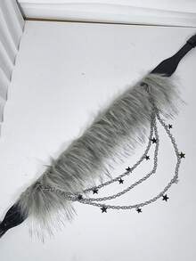 1pc Tie-Dye Gray Star Sexy Street Vintage Party PU (Leather) Fuzzy Waist Belt, High-End Gray & White Color With Star Chain, Versatile For Pants, Suitable For Dance, Spring/Summer/Autumn/Winter, Y2K Baddie Style Fall, Autumn, Halloween - Multicolor - View 5