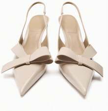 Bow Knot Slingback Kitten Heels Women Closed Pointed Toe Pumps Stiletto Heels Sandals, Fashionable - 裸體 - 查看 3