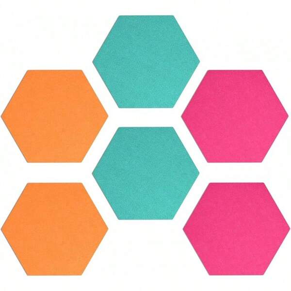 Hexagon Felt Board Tiles - Set Of 6 Notice Memo Bulletin Boards With Push Pins Pack 5.9 X Inches (15 X 17.) - White
