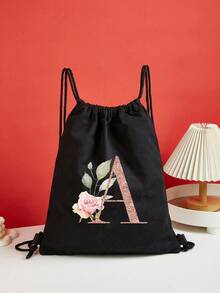 Drawstring Backpack Sports Backpack Women Drawstring Shoe Bags For Travel Storage Bags Rose Gold Initials Name Letter Pattern Gym Bags Lightweight Drawstring Bag Travel Bags Cloth Bags Dust Storage Pouch For Outdoor Duffle Sports Bag Schoolbag Bundle Tote Bag For Student Sports Back Pack Latter Print - Black - View 10