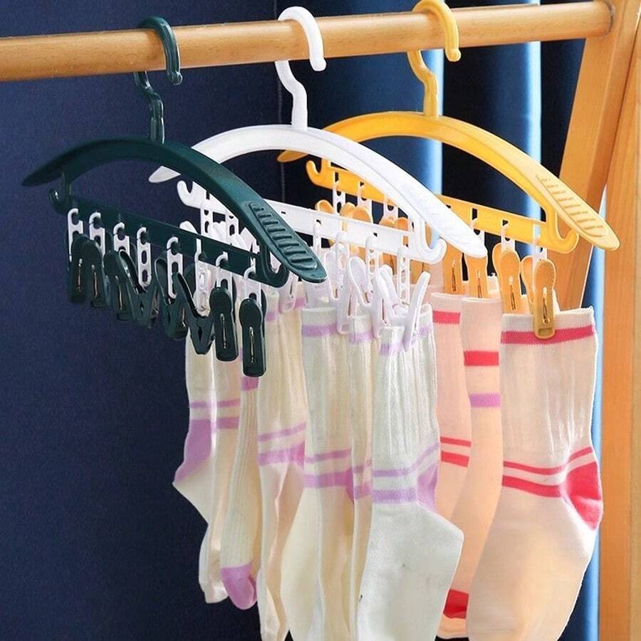 1pc Space-Saving Multi-Function Clothes Hanger With Clips For Home Use – Versatile Clothes Rack And Sock Drying Rack, Includes Clothes Clips And Hanging Organizer, Self-Assembly Required, Ideal For Dorms, Apartments, Laundry Rooms, Walk-In Closets, Garment Drying And Air-Drying, Daily Laundry Organization, Easy Access, Durable Plastic Frame, Lightweight Yet Sturdy, Maximizes Vertical Space