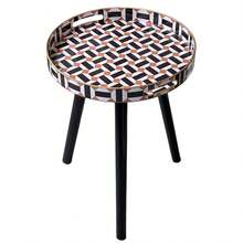 طاولة جانبية دائرية بطراز بوهيمي مع أرجل خشبية قابلة للفك - مثالية للاستخدام في الخارج والشرفة وغرفة النوم للاسترخاء | سهلة التركيب