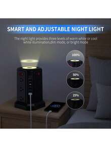 PASSUS Surge Protector Power Panel Tower With 5 USB Ports And Night Light, 10ft Extension Cord With 12 AC Multi-Outlets, PASSUS Power Tower, Home Office Dorm Room Overload Protection (2 Packs - White + Black)