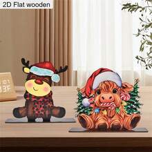 1 Piece Cute Christmas Elk Cow Christmas Tree Wooden Ornament 2D Flat Christmas Decoration Sign Plaque Christmas Desktop Centerpiece Decorations For Living Room Bedroom Office Bar And Dining Holiday Home Decor Ornaments Christmas Gifts - Multicolor - View 1