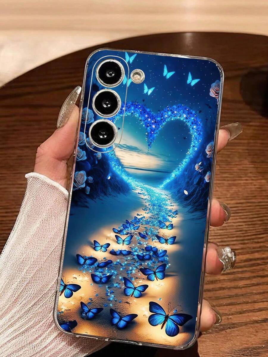 1个蓝色蝴蝶爱心透明软手机壳，兼容三星Galaxy A04e/12/A13/A14/A34/A50/A52/A53/A54/S21/S22/S23/S24/S25/S25Ultra，防水防震防摔防刮，国际版，非国内版 - 無色 - 查看 1