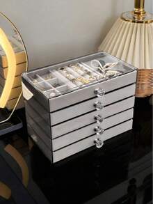 1pc, 7 Compartments 5 Layers Velvet Jewelry Box Drawer-Style Jewelry Box Ring Box Earring Storage Box Drawer-Style Jewelry Storage Box,3 Layers Clear Plastic & Velvet Drawers Jewelry Storage Box