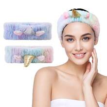 Euuztu Spa Headband Washing Face, 2 Pack Cute Ear Hair Band Shower Yoga Beauty, Fluffy Makeup Headband, Kawaii Headbands Woman Girls, Dark Pink+Purple Heart - Sừng Bạc + Vàng - Xem 2