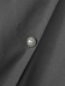 INCERUN Fashion Mens Stand Collar Button Front  Short Sleeve Ruffles Hem Blouse Holiday Casual Party Long Shirt Tops - 灰色 - 查看 9