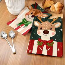 1set/2pcs/100pcs Christmas Deer Pattern Kitchen Rags And Dish Towels, Suitable For Interior Decoration In Restaurants, Kitchens, Bathrooms, Party Decorations, And Can Be Used As Holiday Gifts - Multicolor - View 6