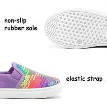 Toddler Girls Glitter Slip-On Sneakers – Sequin Canvas Walking Shoes, Lightweight & Non-Slip Casual Shoes - Purple Rainbow - 查看 4
