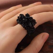 Natural Stone Irregular Beads 5-8mm Natural Loose Beads Crushed Stone Crystal DIY Accessories Crushed Stone Beads With Holes - Sỏi đen - Xem 2