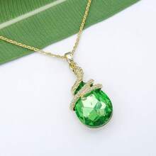 18k Gold Plated Water Drop Crystal Multicolor  Snake Pendant Necklace 16"+2"2025 - 淺綠色 - 查看 9