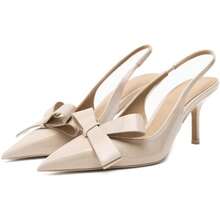 Bow Knot Slingback Kitten Heels Women Closed Pointed Toe Pumps Stiletto Heels Sandals, Fashionable - 裸體 - 查看 2