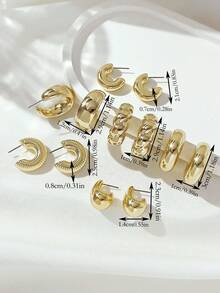 LADYCOCO Set 6 Pasang Anting Geometris Emas Elegan Cocok untuk Wanita - Setelan warna-warni - View 5