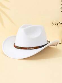 1 Piece Of Unisex Western Cowboy Felt Hat, With Braided And Brass Detachable Accessories - Multiple Color Options, Machine Washable, Suitable For Outdoor, Parties, British Style, Gifting, Party Accessories, A Versatile And Fashionable Hat