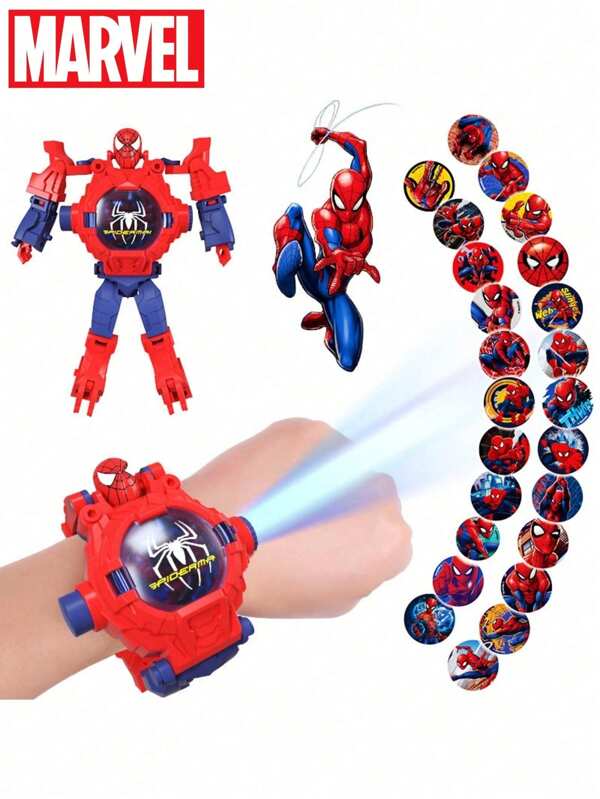 Marvel Marvel New Projection Watch For Teens, Spiderman Cartoon Watch For Boys, Teens Girls Students Clock Gift. Multi-Pattern Projection, Changeable Shape, Superhero Fun Electronic Watch