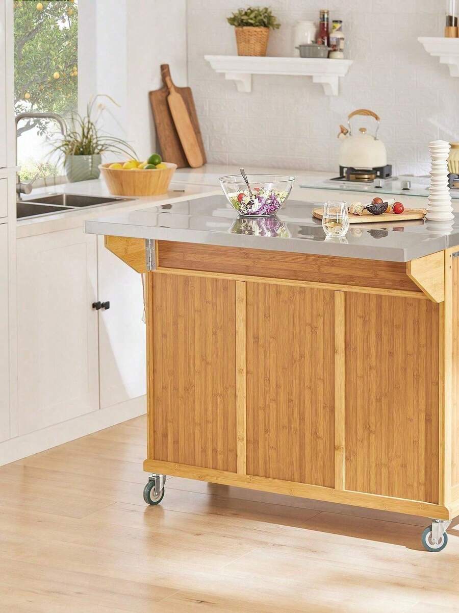 SoBuy FKW69-N, Extendable Kitchen Storage Trolley Kitchen Cabinet Cupboard Sideboard Kitchen Island - Brown - View 1