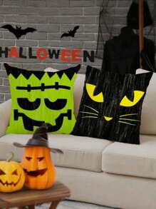 4 Peças Capas de Almofada de Halloween - 45 x 45 cm Capa de Almofada Retro com Expressões de Personagens de Halloween - Capa de Almofada Rústica Colorida de Halloween para Decoração de Casa, Sofá, Presente de Aniversário, Formatura, Decoração de Outono, Decoração de Quarto
