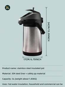 1 件压力不锈钢真空瓶，大容量壶，家用和车用热水瓶，3 升容量