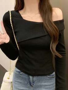 Long Sleeve T-Shirt For Women, Unique Design Tops For Autumn/Winter - Black - View 6