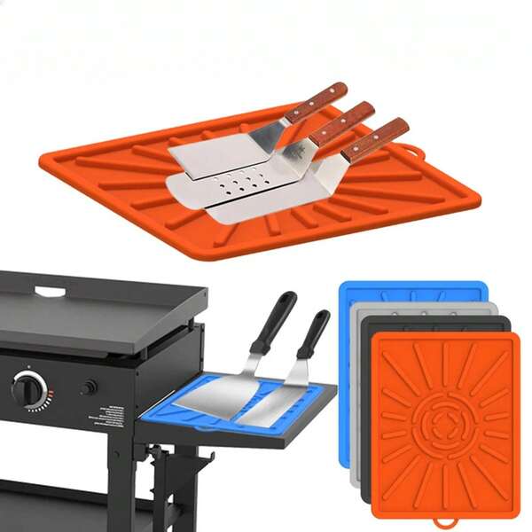 Barbecue Grill Tool Mat Oven Silicone Side Rack Mat  Silicone Baking Pan Oil Drain Protection Pad Silicone Tool Pad BBQ Utensils